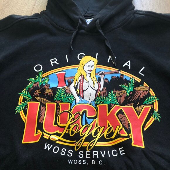 NWOT - Gildan Premium Cotton Black Lucky Logger Hoodie - Medium - Picture 5 of 16